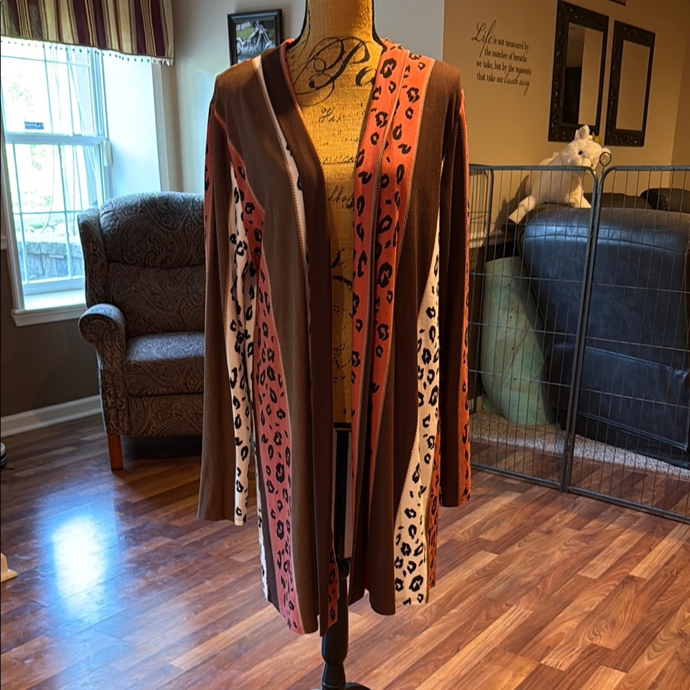Size XL animal print patterned open front cardigan